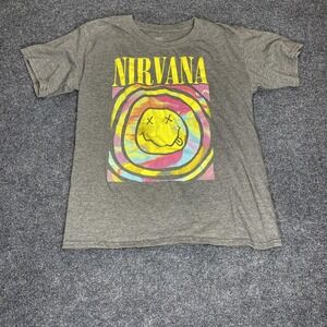Nirvana Shirt Mens XS Gray Multicolor Smiley Face Logo Graphic Band Rock Tee